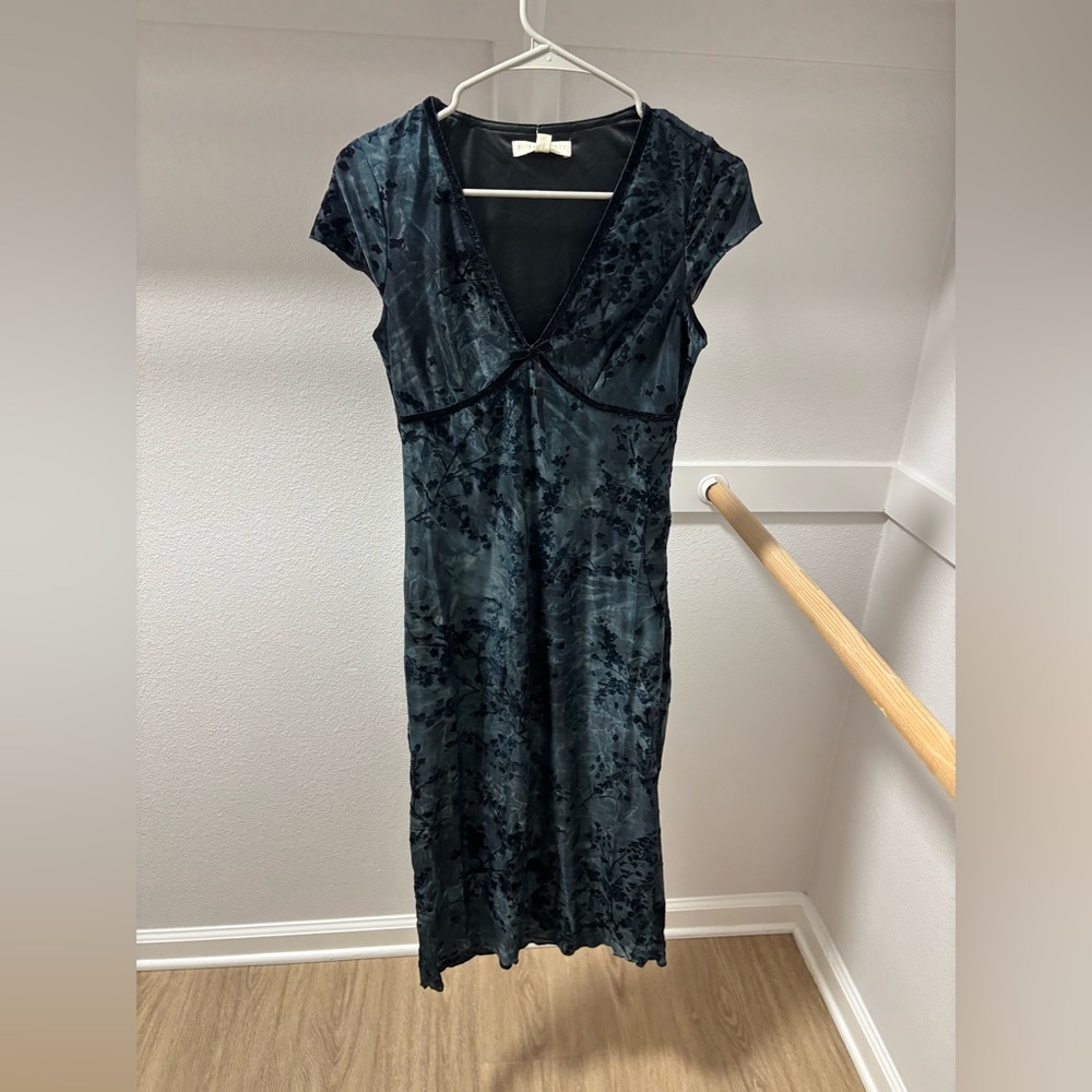 NWT Thirty Thirty Elegant emerald & black velvet floral burnout Dress- S